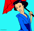 Dibujo Geisha con paraguas pintado por KmiTejeda