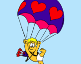 Dibujo Cupido en paracaídas pintado por paraca
