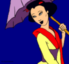 Dibujo Geisha con paraguas pintado por lamenda