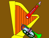 Dibujo Arpa, flauta y trompeta pintado por migel