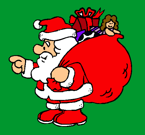 Dibujo Papa Noel con el saco de regalos pintado por reyna