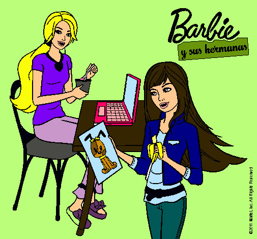 Barbie y su hermana merendando