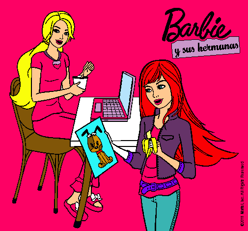 Barbie y su hermana merendando