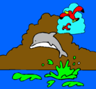 Dibujo Delfín y gaviota pintado por moru