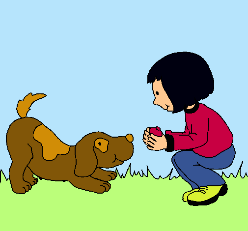 Niña y perro jugando