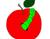 Dibujo Manzana con gusano pintado por fernandaa