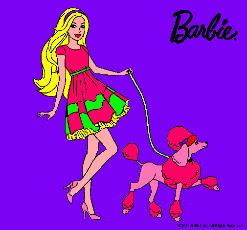 Barbie paseando a su mascota