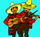 Dibujo Mariachis pintado por mexicanos