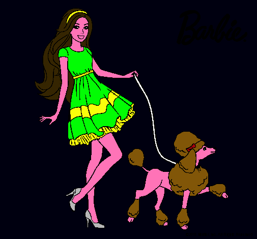 Barbie paseando a su mascota