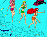 Dibujo Barbie y sus amigas en la playa pintado por uyuyuyyuyuyu