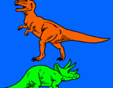 Dibujo Triceratops y tiranosaurios rex pintado por teweka 