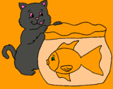 Dibujo Gato y pez pintado por Lauriit