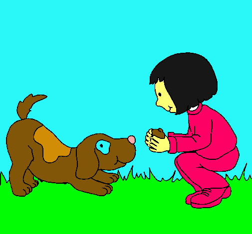 Dibujo Niña y perro jugando pintado por amey