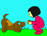 Dibujo Niña y perro jugando pintado por amey