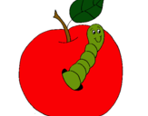 Dibujo Manzana con gusano pintado por yvgyfcdftrgv