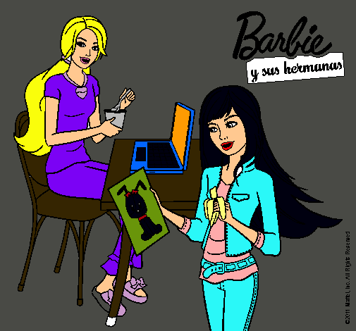 Barbie y su hermana merendando