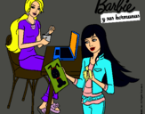 Dibujo Barbie y su hermana merendando pintado por rrrr