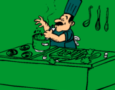 Dibujo Cocinero en la cocina pintado por JavierAMG