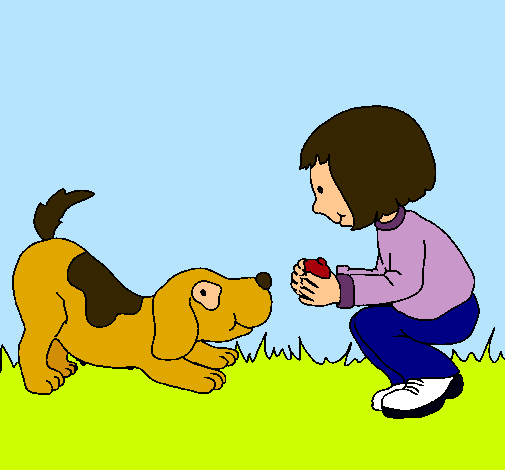 Niña y perro jugando