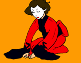 Dibujo Geisha saludando pintado por amalia
