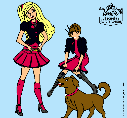 Dibujo Barbie con su perrito y una amiga pintado por mar123