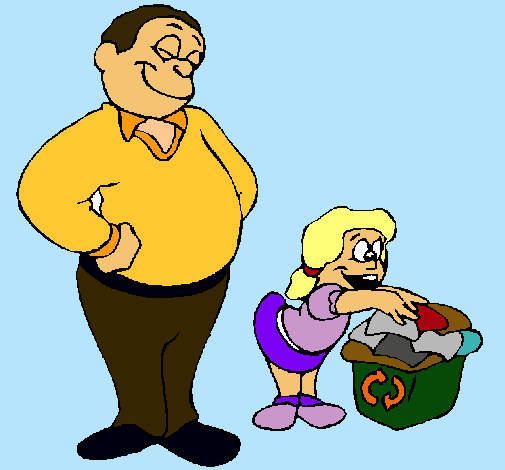 Padre e hija reciclando