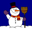 Dibujo muñeco de nieve con escoba pintado por michtrepaz