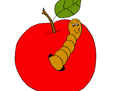 Dibujo Manzana con gusano pintado por micaela1