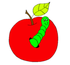 Dibujo Manzana con gusano pintado por rojita