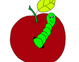 Dibujo Manzana con gusano pintado por bobadddyttu