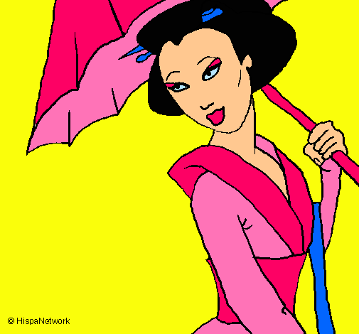 Dibujo Geisha con paraguas pintado por miniee