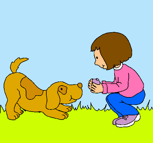Dibujo Niña y perro jugando pintado por ireneecool