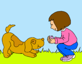 Dibujo Niña y perro jugando pintado por ireneecool