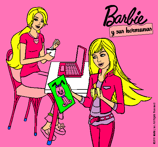 Barbie y su hermana merendando