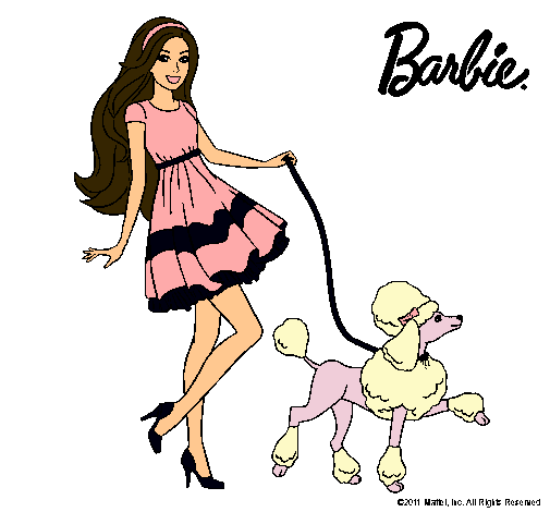 Barbie paseando a su mascota