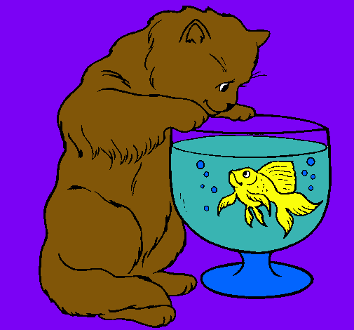 Dibujo Gato mirando al pez pintado por miniee