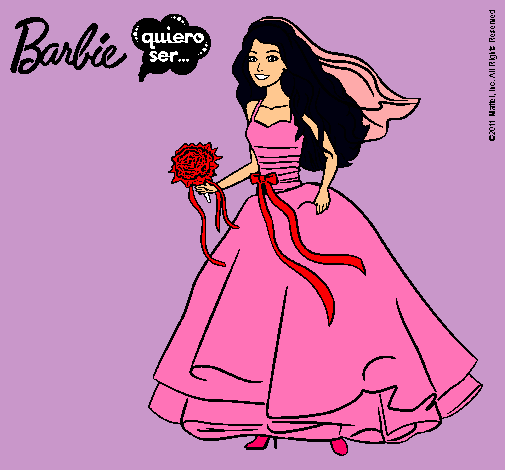 Dibujo Barbie vestida de novia pintado por yanlala