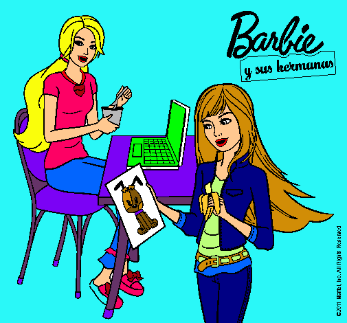 Barbie y su hermana merendando