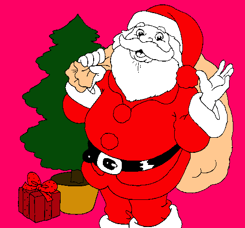 Dibujo Santa Claus y un árbol de navidad pintado por amey
