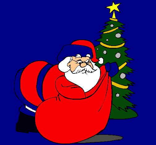 Dibujo Papa Noel repartiendo regalos pintado por naomipeque