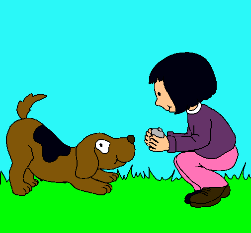 Niña y perro jugando