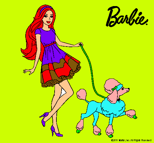 Barbie paseando a su mascota