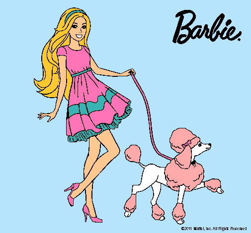 Barbie paseando a su mascota