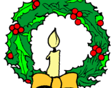 Dibujo Corona de navidad y una vela pintado por coronavi