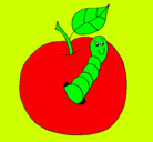 Dibujo Manzana con gusano pintado por lessi