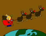 Dibujo Papa Noel repartiendo regalos 3 pintado por uoohhhhh