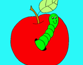 Dibujo Manzana con gusano pintado por Tiffas