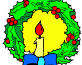 Dibujo Corona de navidad y una vela pintado por clavero
