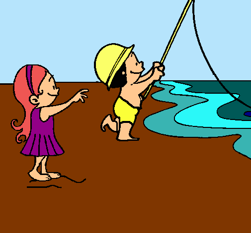 Dibujo Amigos pescando pintado por Helga