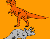 Dibujo Triceratops y tiranosaurios rex pintado por dinusaurios